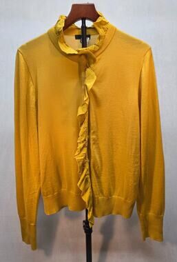NWT J.Crew Yellow Gold Ruffle Front Cardigan Sweater Women's XL Romantic